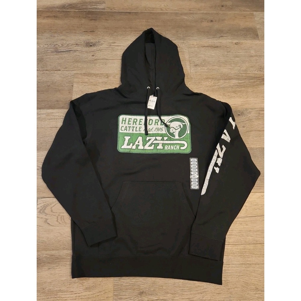 Lazy J Ranch Wear Hoodie Black Sweatshirt Men's Large Western Ranch Workwear